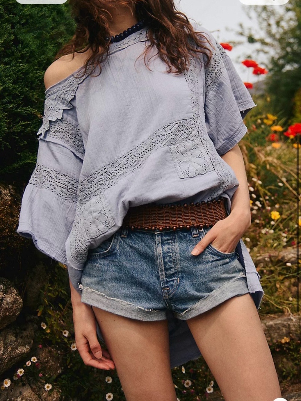 We The Free Sky Blue Boho Lace-Trim Tunic - Picture 3 of 15